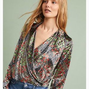 Anthropologie Ettitwa Velvet Wrap blouse size 14